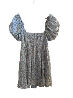 Bebop Blue Floral Mini Dress Puff Sleeve Women's Size M Cottage Core Sundress